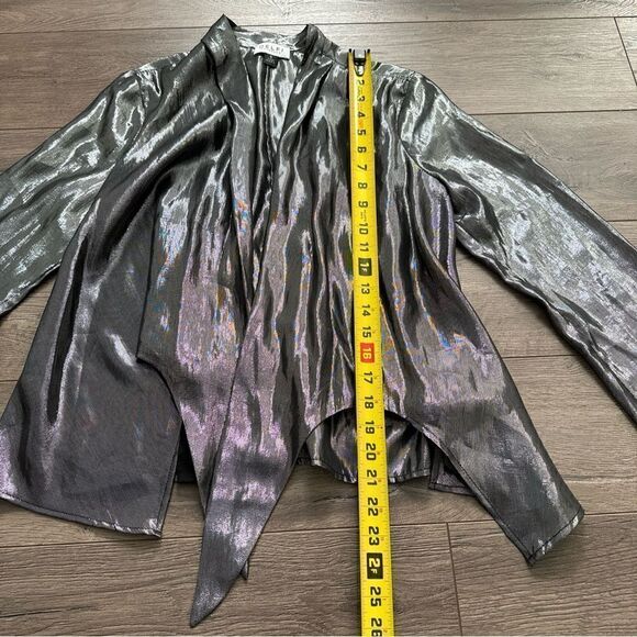 Anthropologie Delfi Collective Metallic Mixed Design Silk Blouse Small Tie Front - Picture 8 of 11